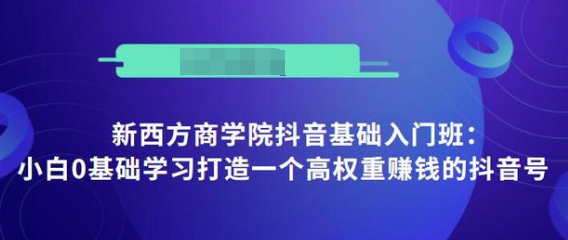 抖音基础入门班：小白0基础学习打造一个高权重赚钱的抖音号-成可创学网