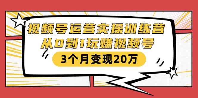 视频号运营实操训练营：从0到1玩赚视频号，3个月变现20万-成可创学网