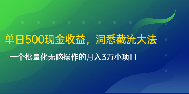 单日500现金收益，洞悉截流大法，一个批量化无脑操作的月入3万小项目-成可创学网