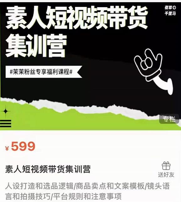 夜草与千里马素人短视频带货集训营，薛辉团队价值599-成可创学网