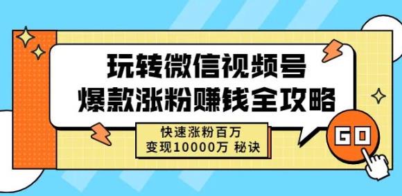 玩转微信视频号爆款涨粉赚钱全攻略，快速涨粉百万变现万元秘诀-成可创学网