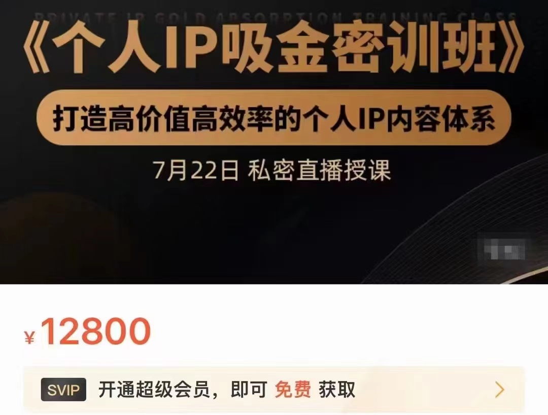 个人IP吸金密训班，打造高价值高效率的个人IP内容体系（价值12800元）-成可创学网