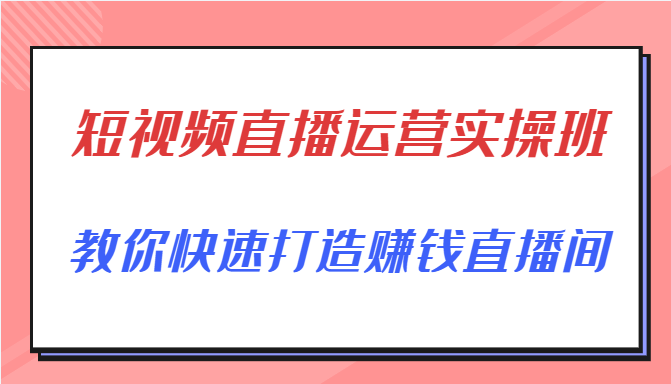 短视频直播运营实操班，直播带货精细化运营实操，教你快速打造赚钱直播间-成可创学网