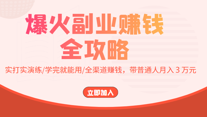 爆火副业赚钱全攻略：实打实演练/学完就能用/全渠道赚钱，带普通人月入３万元-成可创学网