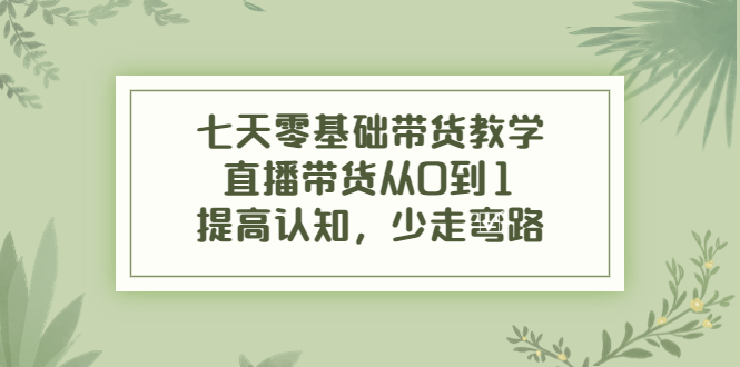 七天零基础带货教学，直播带货从0到1，提高认知，少走弯路-成可创学网