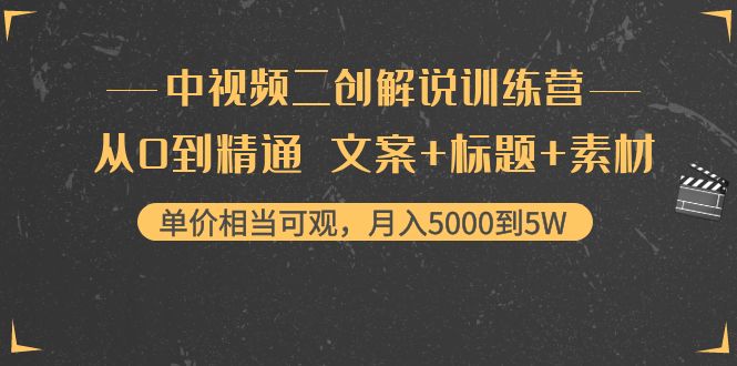 中视频二创解说训练营：从0到精通 文案+标题+素材、月入5000到5W-成可创学网