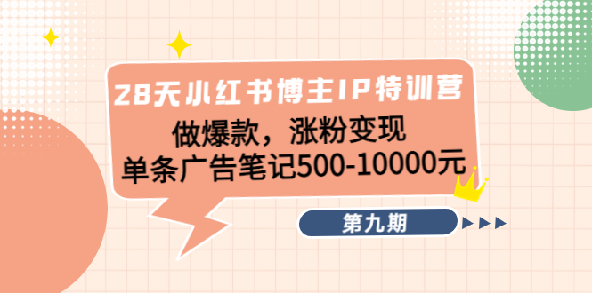 28天小红书博主IP特训营《第9期》做爆款，涨粉变现 单条广告笔记500-10000-成可创学网