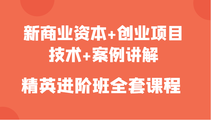 新商业资本+创业项目，技术+案例讲解，精英进阶班全套课程-成可创学网