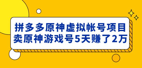 外面卖2980的拼多多原神虚拟帐号项目：卖原神游戏号5天赚了2万-成可创学网