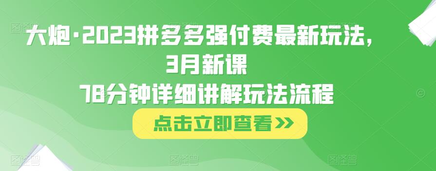 大炮·2023拼多多强付费最新玩法，3月新课​78分钟详细讲解玩法流程-成可创学网