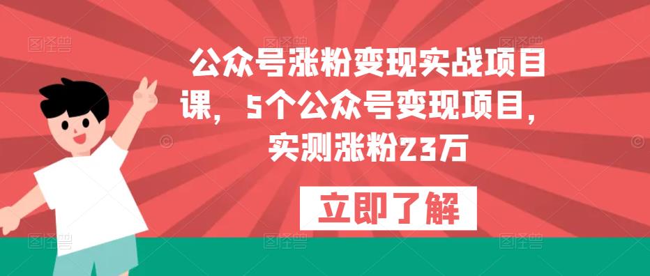 公众号涨粉变现实战项目课，5个公众号变现项目，实测涨粉23万-成可创学网