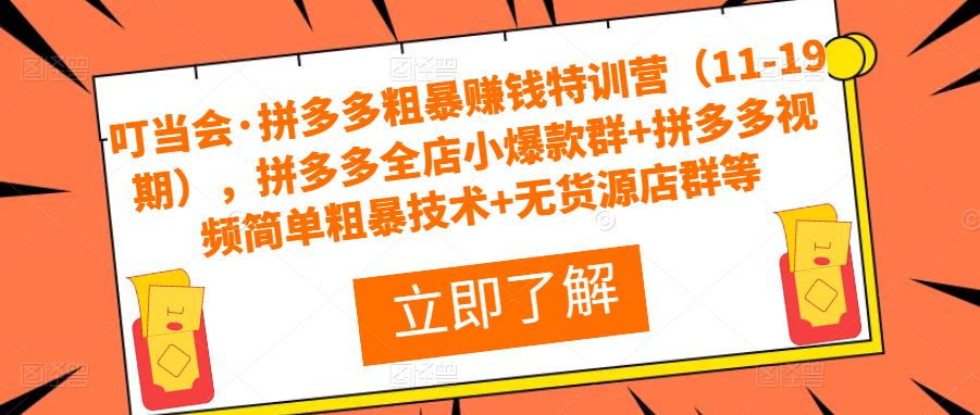 叮当会·拼多多粗暴赚钱特训营（11-19期），拼多多全店小爆款群+拼多多视频简单粗暴技术+无货源店群等-成可创学网