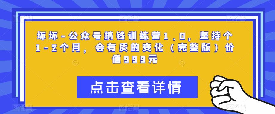 坏坏-公众号搞钱训练营1.0，坚持个1-2个月，会有质的变化（完整版）价值999元-成可创学网