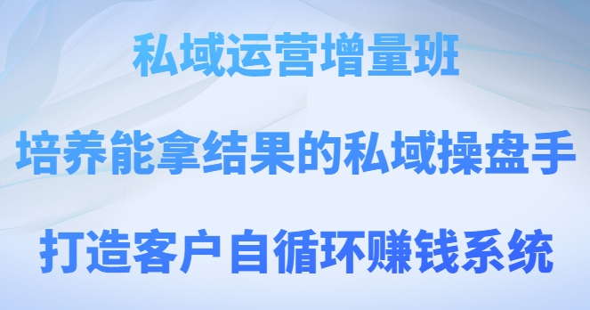 私域运营增量班，培养能拿结果的私域操盘手，打造客户自循环赚钱系统-成可创学网