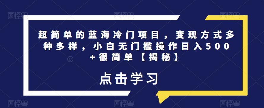 超简单的蓝海冷门项目，变现方式多种多样，小白无门槛操作日入500+很简单【揭秘】-成可创学网