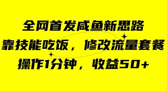 咸鱼冷门新玩法，靠“技能吃饭”，修改流量套餐，操作1分钟，收益50【揭秘】-成可创学网