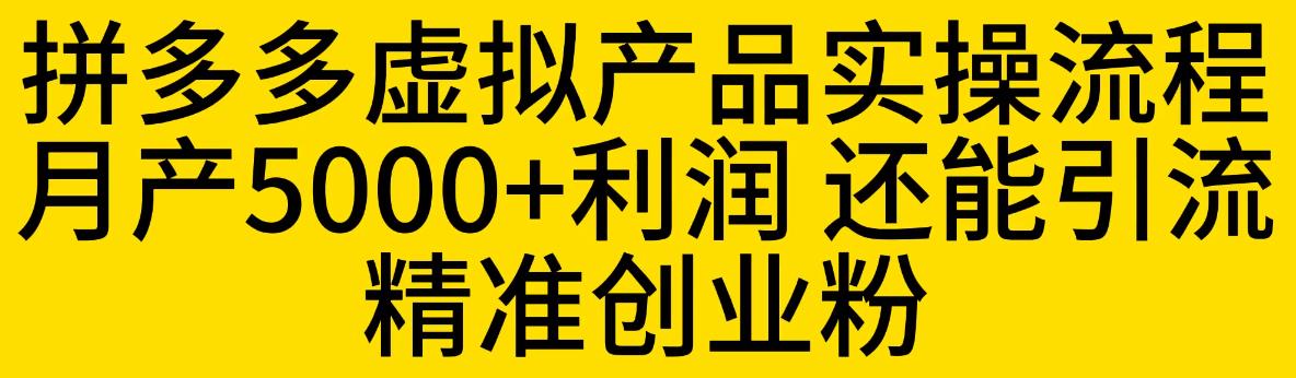 拼多多虚拟产品实操流程，月产5000+利润，还能引流精准创业粉【揭秘】-成可创学网