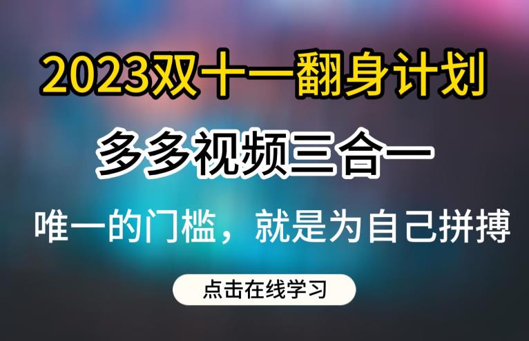 2023双十一翻身计划，多多视频带货三合一玩法教程【揭秘】-成可创学网