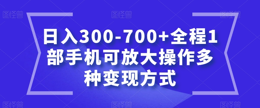 日入300-700+全程1部手机可放大操作多种变现方式【揭秘】-成可创学网