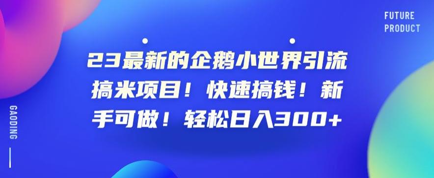 23最新的企鹅小世界引流搞米项目！快速搞钱！新手可做！轻松日入300+【揭秘】-成可创学网