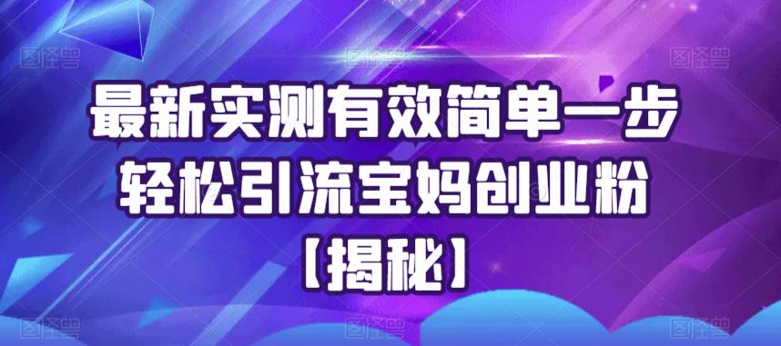 最新实测有效简单一步轻松引流宝妈创业粉【揭秘】-成可创学网