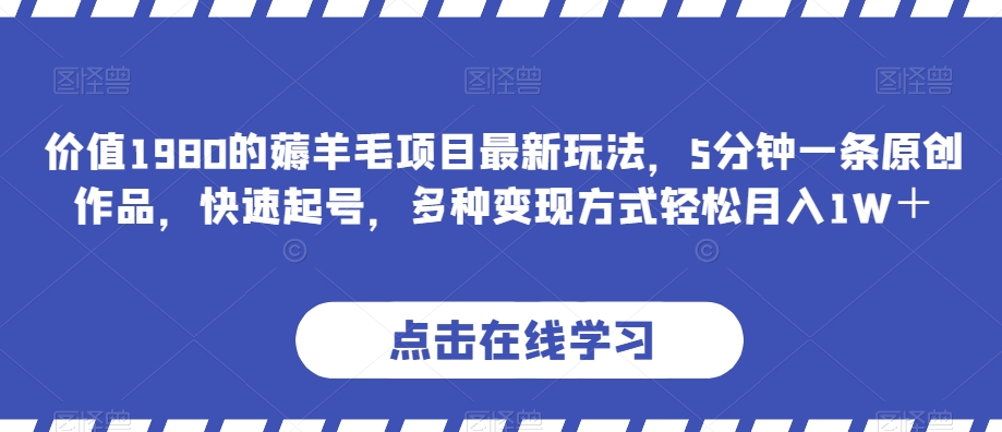 价值1980的薅羊毛项目最新玩法，5分钟一条原创作品，快速起号，多种变现方式轻松月入1W＋【揭秘】-成可创学网