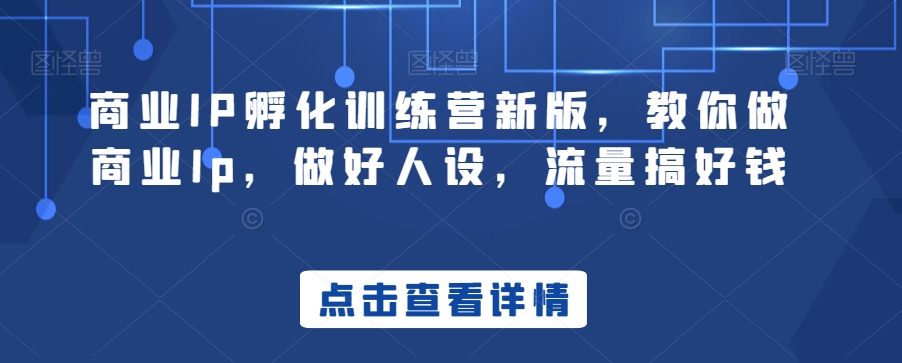 商业IP孵化训练营新版，教你做商业Ip，做好人设，流量搞好钱-成可创学网