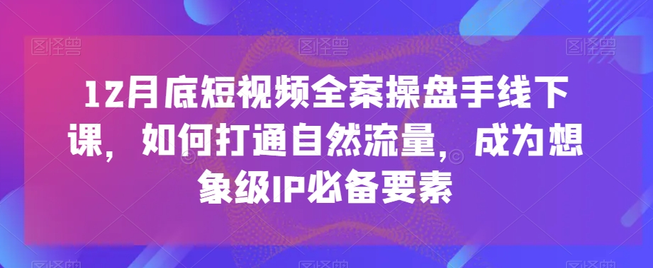 12月底短视频全案操盘手线下课，如何打通自然流量，成为想象级IP必备要素-成可创学网