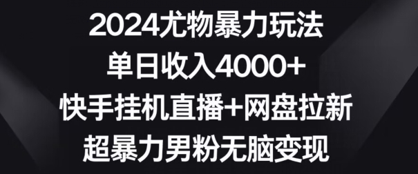 2024尤物暴力玩法，单日收入4000+，快手挂机直播+网盘拉新，超暴力男粉无脑变现【揭秘】-成可创学网