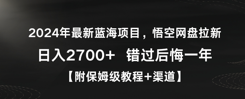 2024年最新蓝海项目，悟空网盘拉新，日入2700+错过后悔一年【附保姆级教程+渠道】【揭秘】-成可创学网