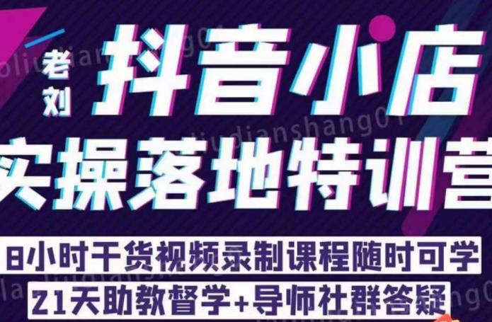 老刘·抖店商品卡流量，​抖音小店实操落地特训营，8小时干货视频录制课程随时可学-成可创学网