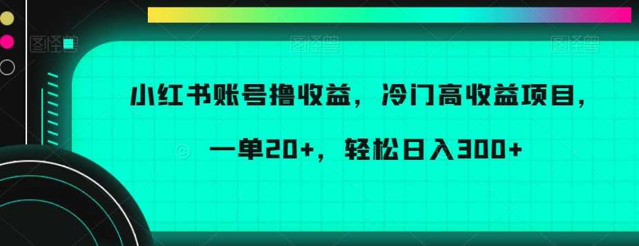 小红书账号撸收益，冷门高收益项目，一单20+，轻松日入300+【揭秘】-成可创学网