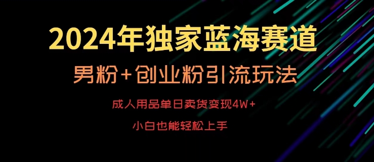 2024年独家蓝海赛道，成人用品单日卖货变现4W+，男粉+创业粉引流玩法，不愁搞不到流量【揭秘】-成可创学网