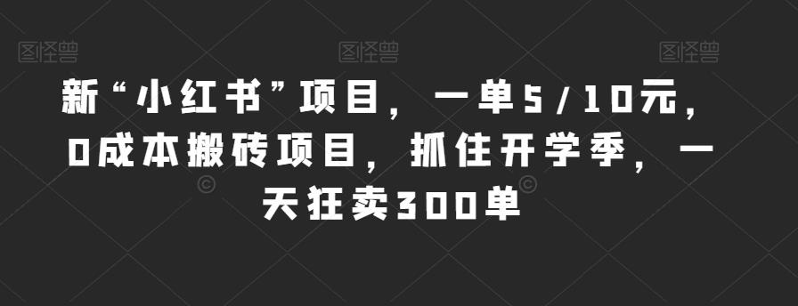 新“小红书”项目，一单5/10元，0成本搬砖项目，抓住开学季，一天狂卖300单【揭秘】-成可创学网