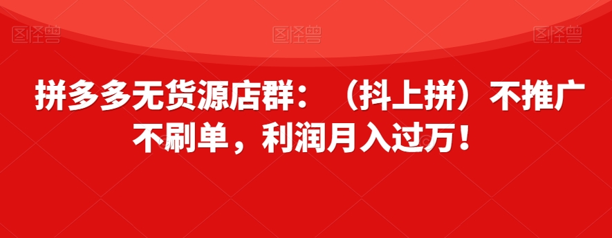 拼多多无货源店群：（抖上拼）不推广不刷单，利润月入过万！【揭秘】-成可创学网