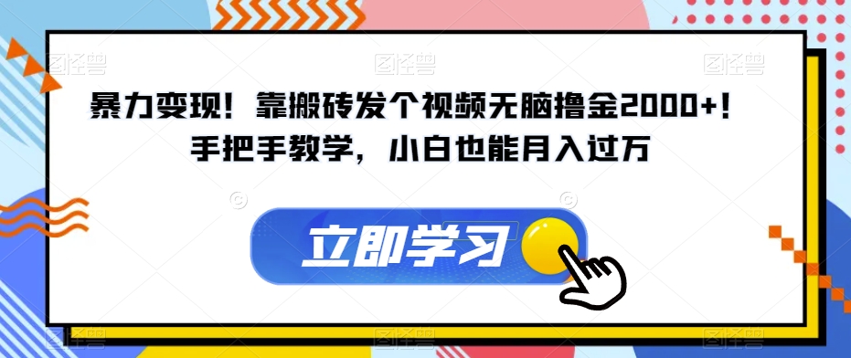 暴力变现！靠搬砖发个视频无脑撸金2000+！手把手教学，小白也能月入过万【揭秘】-成可创学网