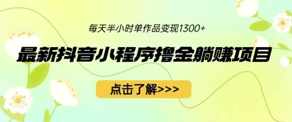 最新抖音小程序撸金躺赚项目，一部手机每天半小时，单个作品变现1300+【揭秘】-成可创学网