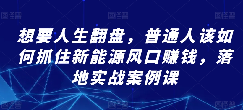 想要人生翻盘，普通人该如何抓住新能源风口赚钱，落地实战案例课-成可创学网