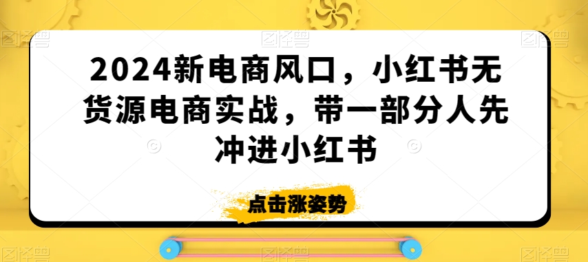 2024新电商风口，小红书无货源电商实战，带一部分人先冲进小红书-成可创学网