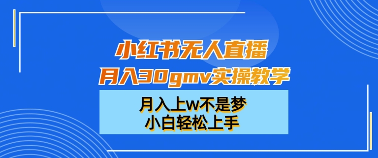 小红书无人直播月入30gmv实操教学，月入上w不是梦，小白轻松上手【揭秘】-成可创学网