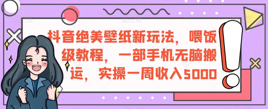 抖音绝美壁纸新玩法，喂饭级教程，一部手机无脑搬运，实操一周收入5000【揭秘】-成可创学网