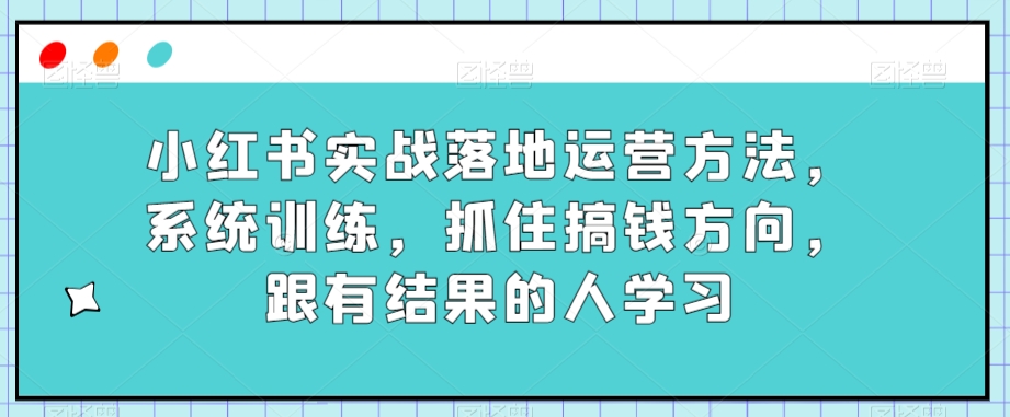 小红书实战落地运营方法，系统训练，抓住搞钱方向，跟有结果的人学习-成可创学网