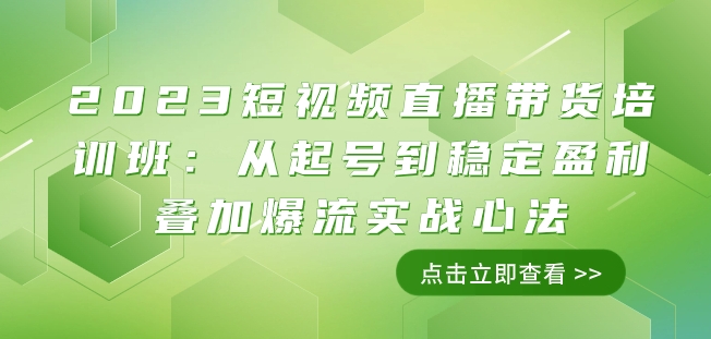 2023短视频直播带货培训班：从起号到稳定盈利叠加爆流实战心法（11节课）-成可创学网