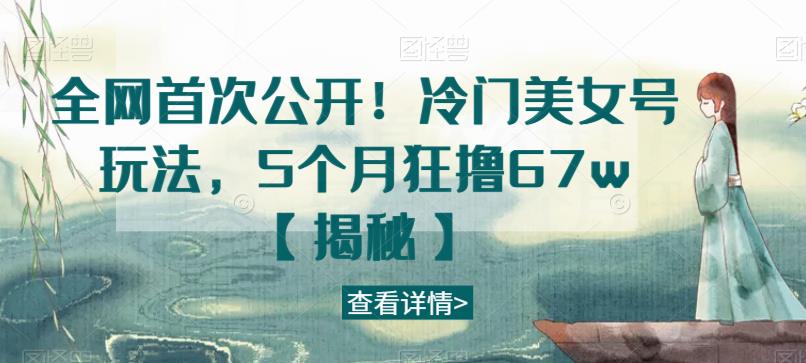 全网首次公开！冷门美女号玩法，5个月狂撸67w【揭秘】-成可创学网