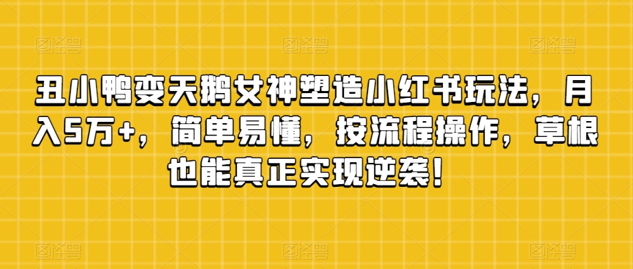 丑小鸭变天鹅女神塑造小红书玩法，月入5万+，简单易懂，按流程操作，草根也能真正实现逆袭！-成可创学网