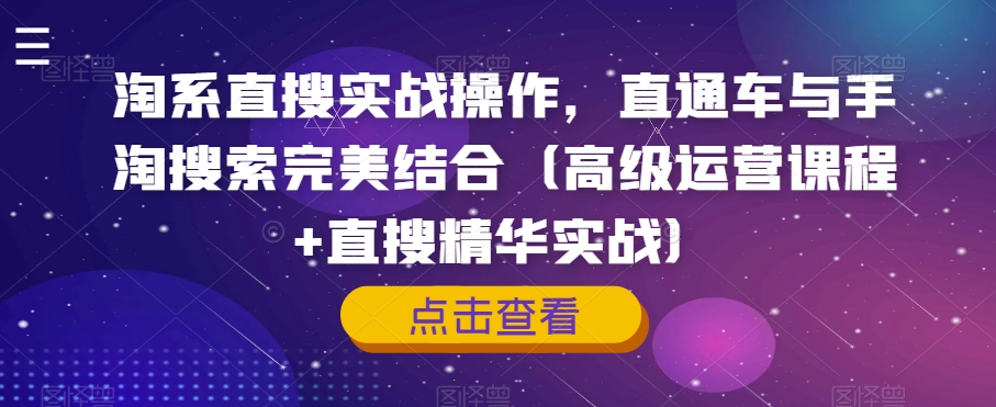 淘系直搜实战操作，直通车与手淘搜索完美结合（高级运营课程+直搜精华实战）-成可创学网