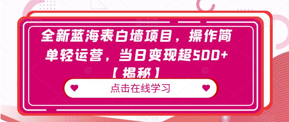 全新蓝海表白墙项目，操作简单轻运营，当日变现超500+【揭秘】-成可创学网