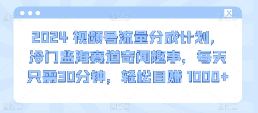 2024视频号流量分成计划，冷门监海赛道奇闻趣事，每天只需30分钟，轻松目赚 1000+【揭秘】-成可创学网