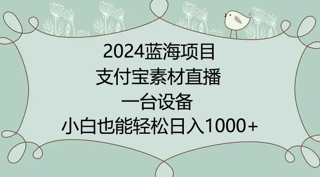 2024年蓝海项目，支付宝素材直播，无需出境，小白也能日入1000+ ，实操教程【揭秘】-成可创学网