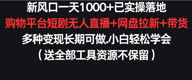 新风口一天1000+已实操落地购物平台短剧无人直播+网盘拉新+带货多种变现长期可做【揭秘】-成可创学网